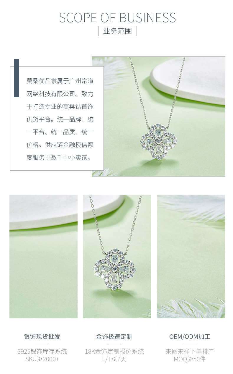 P240311015款S925银镀18K白金幸运四叶草莫桑钻项链2.7ct - 3