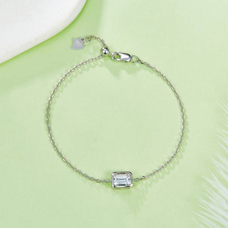 B002款S925银镀18K白金包镶祖母绿切割Moissanite活动Bracelet1.0ct