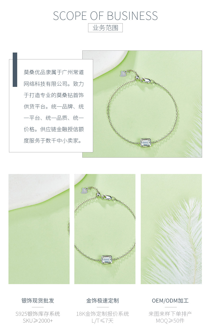 B002款S925银镀18K白金包镶祖母绿切割莫桑钻活动手链1.0CT - 3
