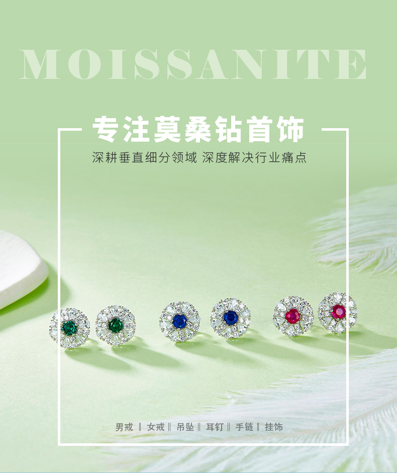 DSYP27款S925银镀18k白金合成彩宝耳钉 - 1