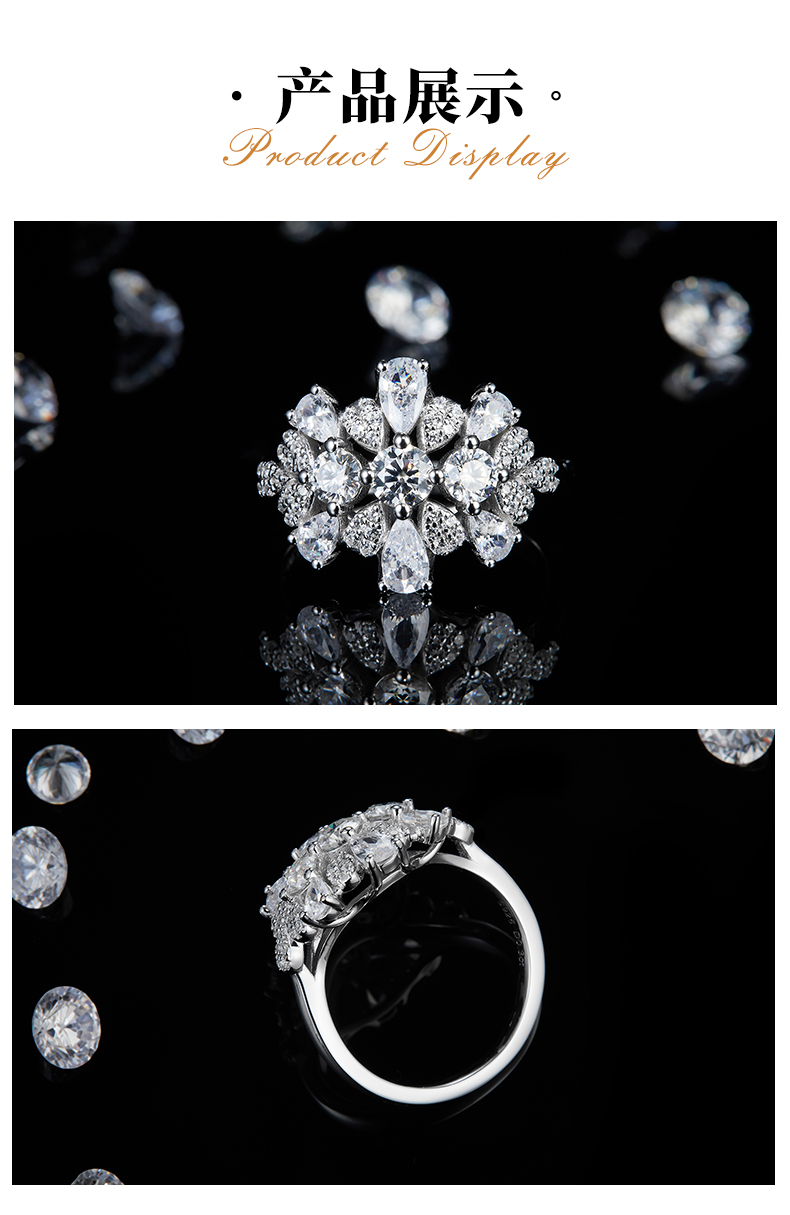 轻奢满钻三石款女戒S925银镀白金定制选款主石莫桑钻0.7ct/副石高碳钻 - 3