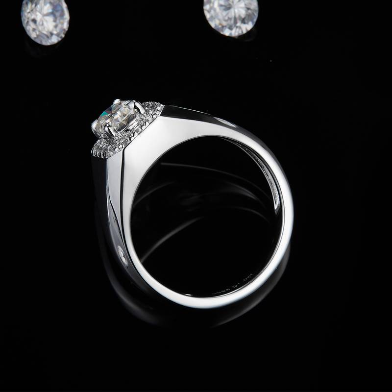轻奢蛋形钻男戒S925银镀白金定制选款主石莫桑钻1.0ct/副石高碳钻