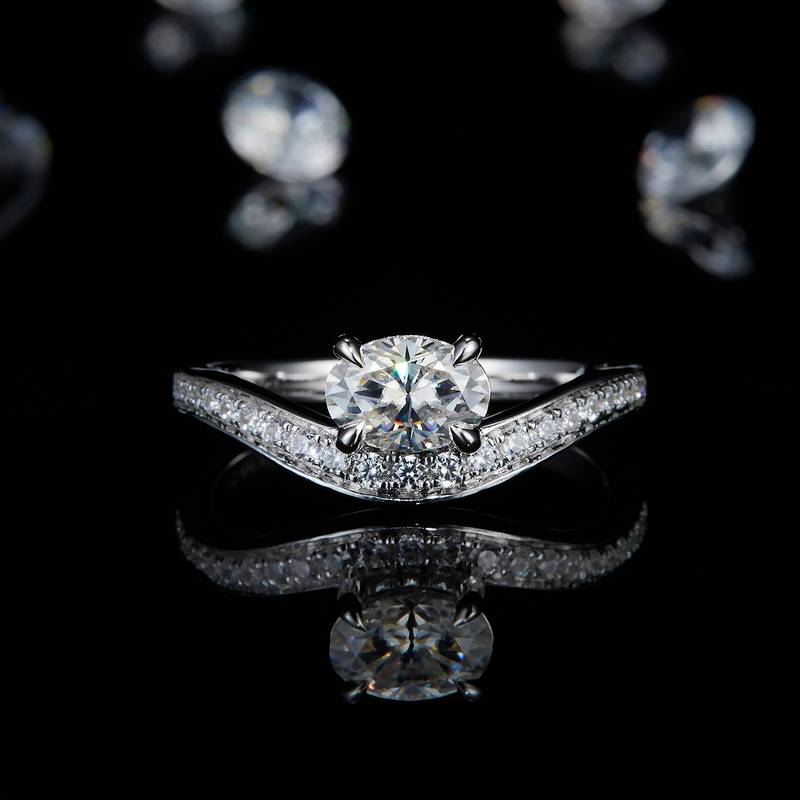 蛋形钻排戒S925银镀白金定制选款主石Moissanite1.0ct/副石高碳钻