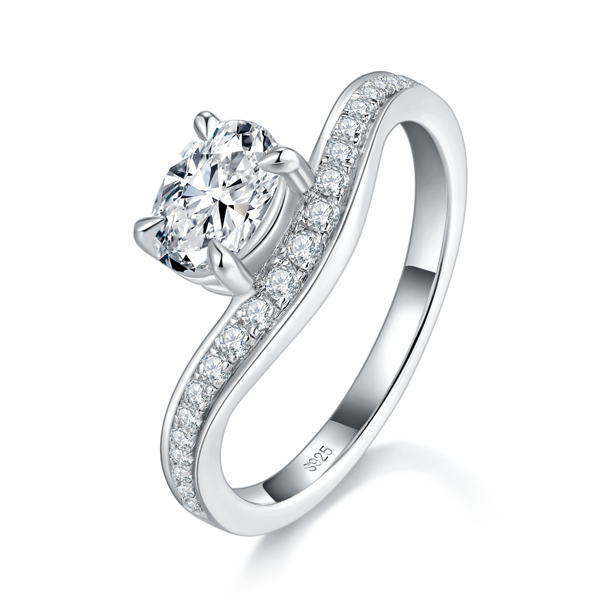 蛋形钻排戒S925银镀白金定制选款主石莫桑钻1.0ct/副石高碳钻