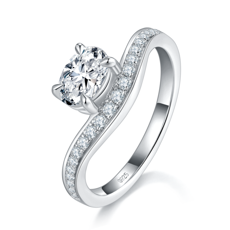 蛋形钻排戒S925银镀白金定制选款主石Moissanite1.0ct/副石高碳钻