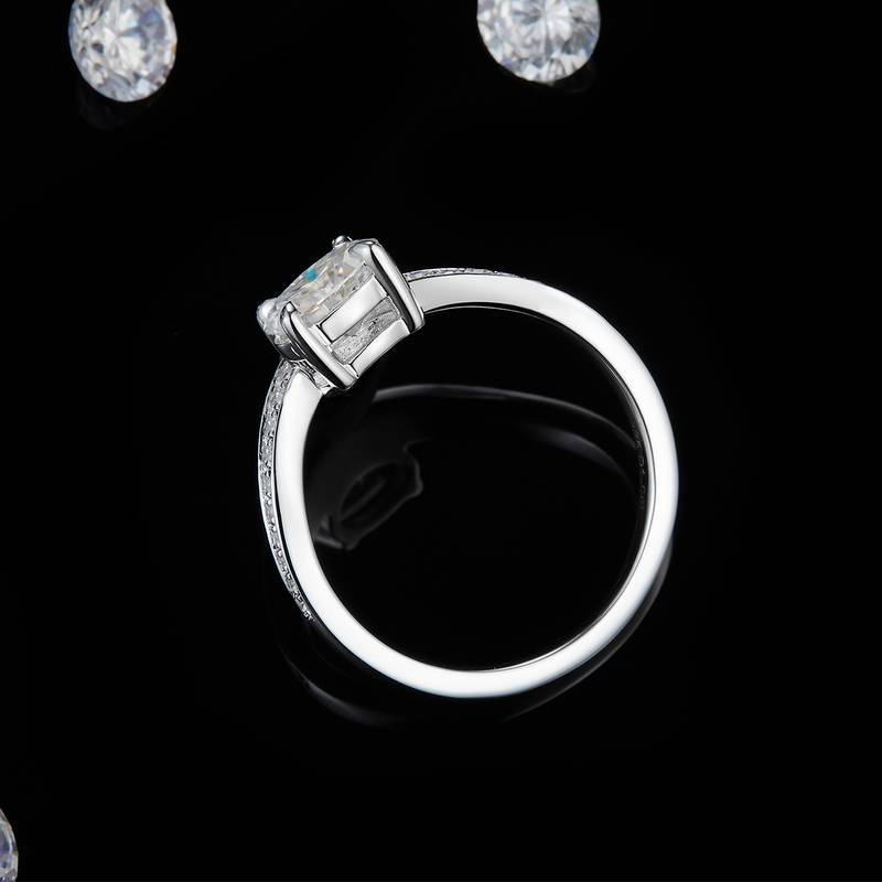 蛋形钻排戒S925银镀白金定制选款主石Moissanite1.0ct/副石高碳钻