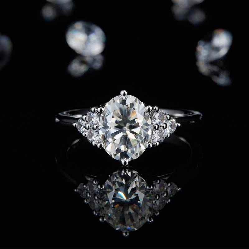 蛋形钻Women's RingS925银镀白金定制选款主石Moissanite2.0ct/副石高碳钻