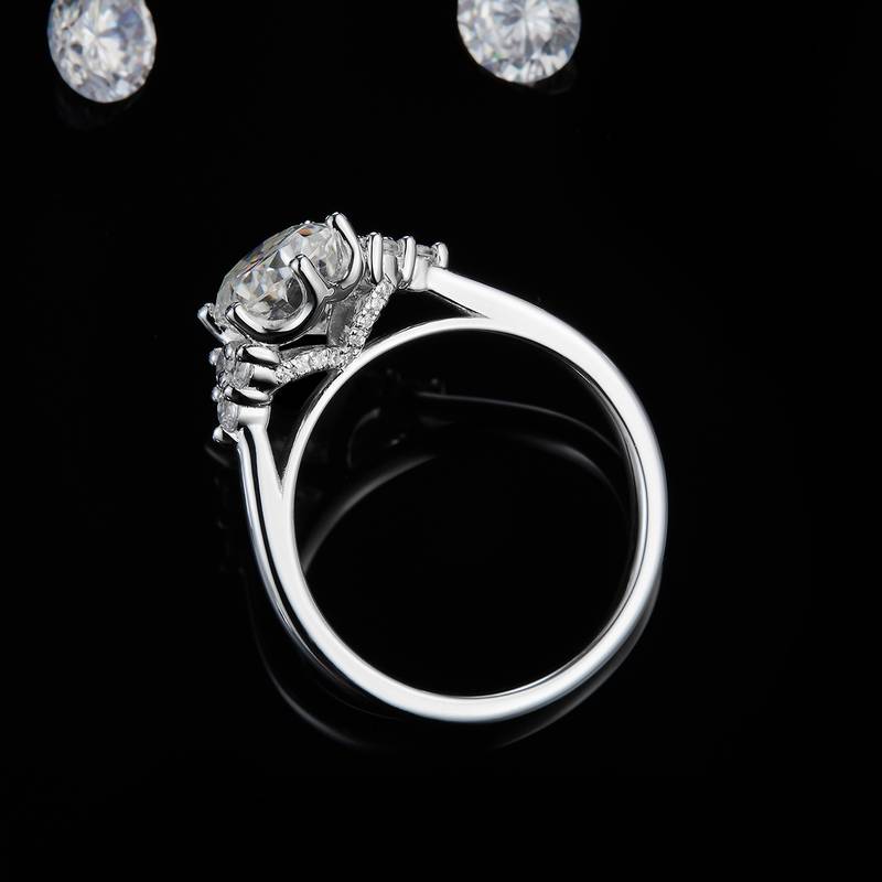蛋形钻Women's RingS925银镀白金定制选款主石Moissanite2.0ct/副石高碳钻