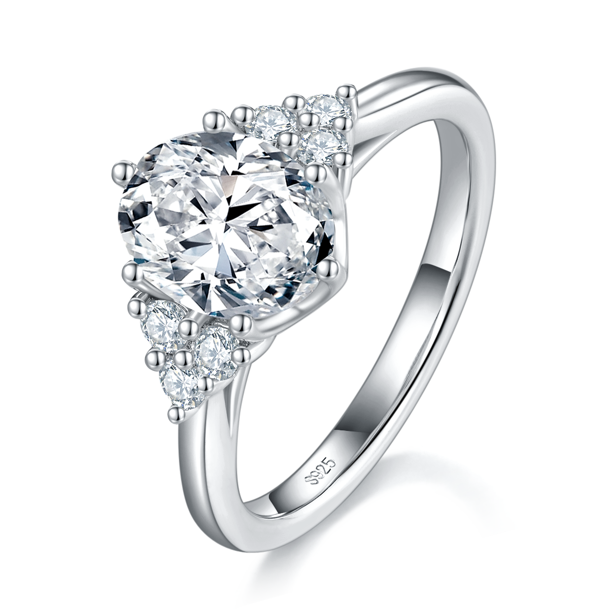 Oval Diamond Women's Ring S925 Silver Plated Platinum Customized Selection Main Stone Moissanite 2.0ct/Side Stone Cubic Zirconia