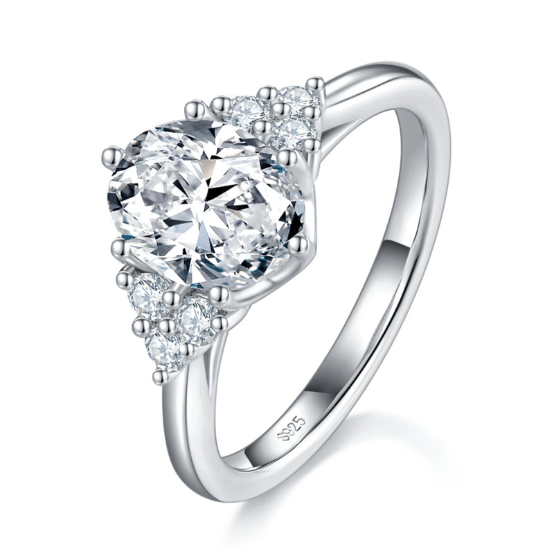 蛋形钻Women's RingS925银镀白金定制选款主石Moissanite2.0ct/副石高碳钻
