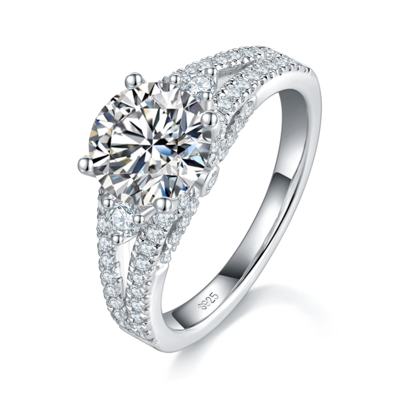 Affordable Luxury满钻Y臂三石款Women's RingS925银镀白金定制选款主石Moissanite2.0ct/副石高碳钻