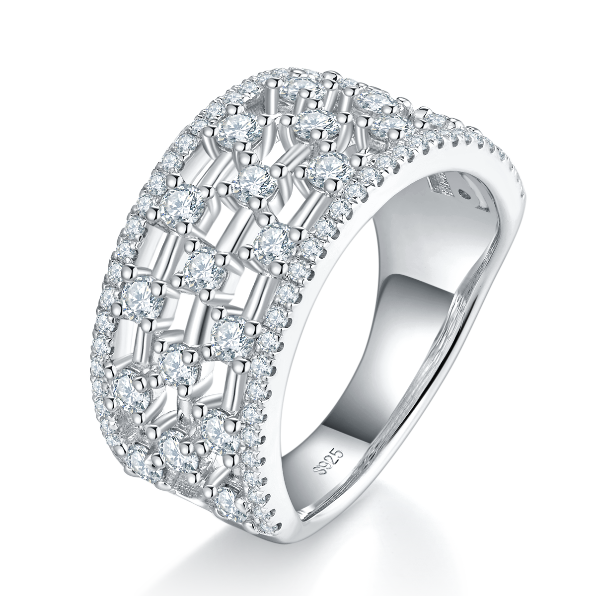 轻奢高级满天星镂空女戒S925银镀白金定制选款副石莫桑钻1.22ct