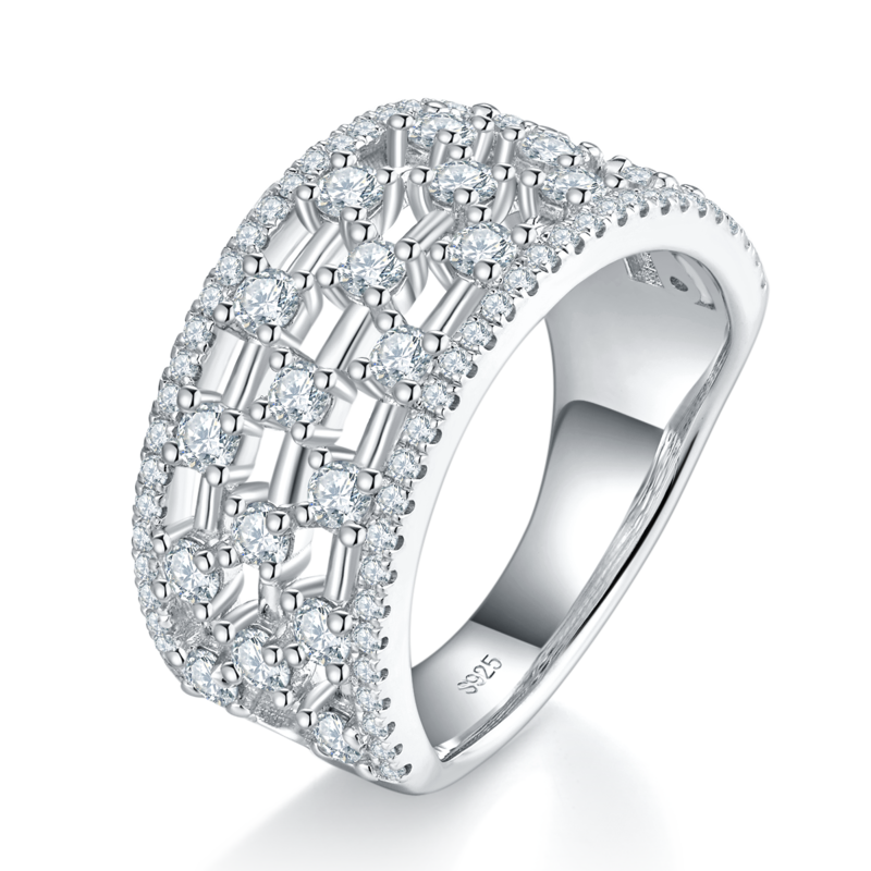 Affordable Luxury高级满天星镂空Women's RingS925银镀白金定制选款副石Moissanite1.22ct