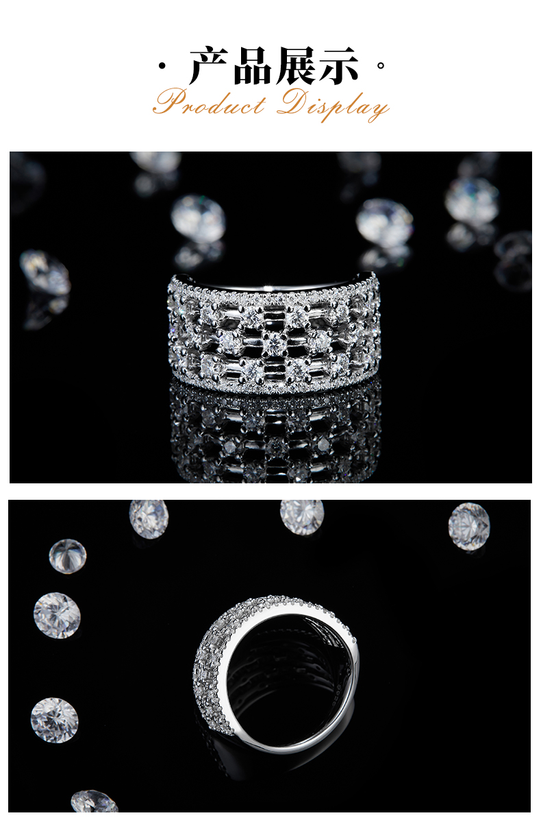 轻奢高级满天星镂空女戒S925银镀白金定制选款副石莫桑钻1.22ct - 3