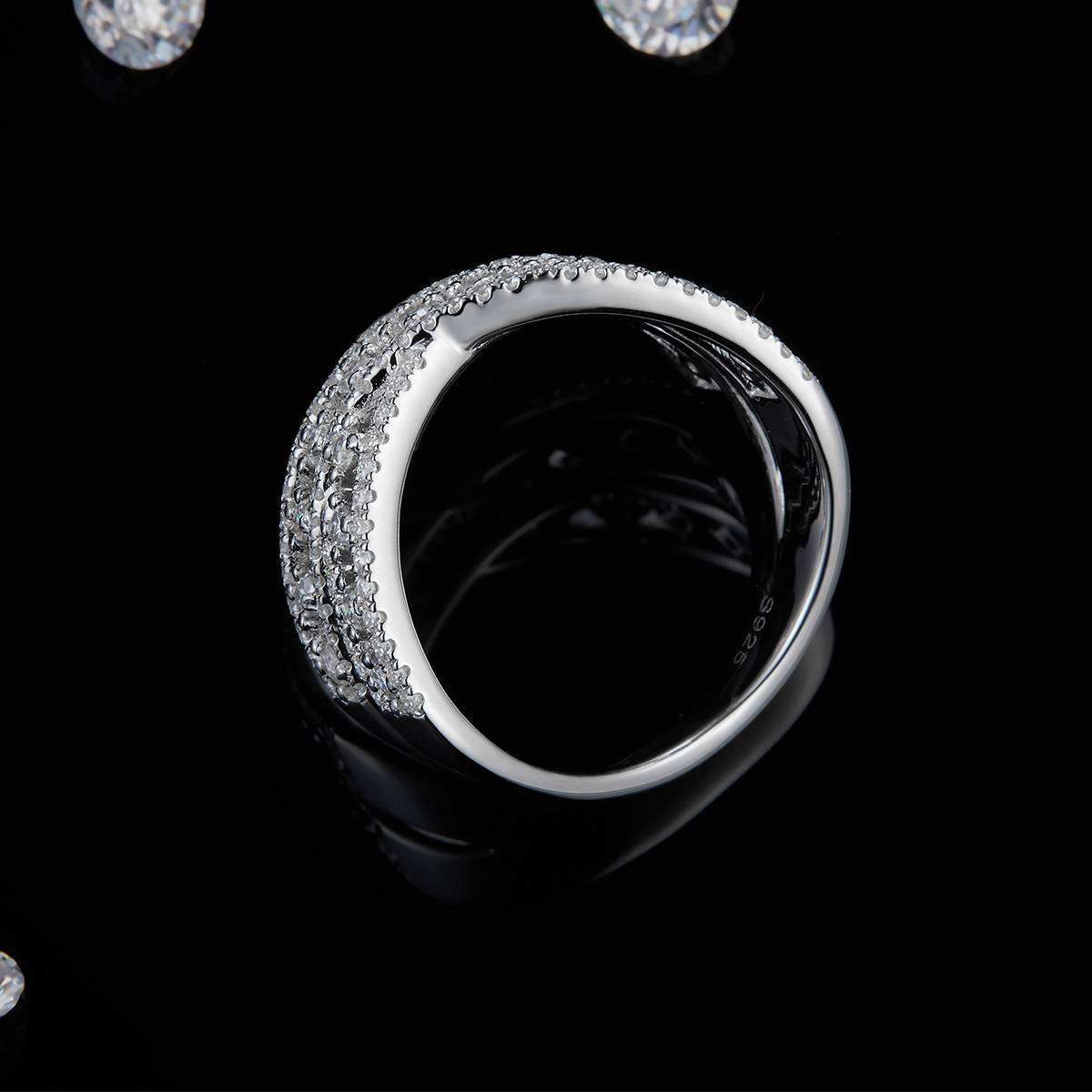 X-shaped cross full diamond hollowed out ring for women S925 silver plated platinum custom selection Side Stone Moissanite 0.96ct