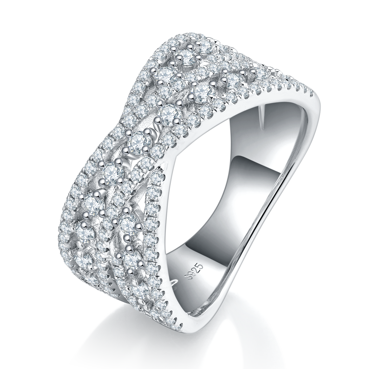 X-shaped cross full diamond hollowed out ring for women S925 silver plated platinum custom selection Side Stone Moissanite 0.96ct