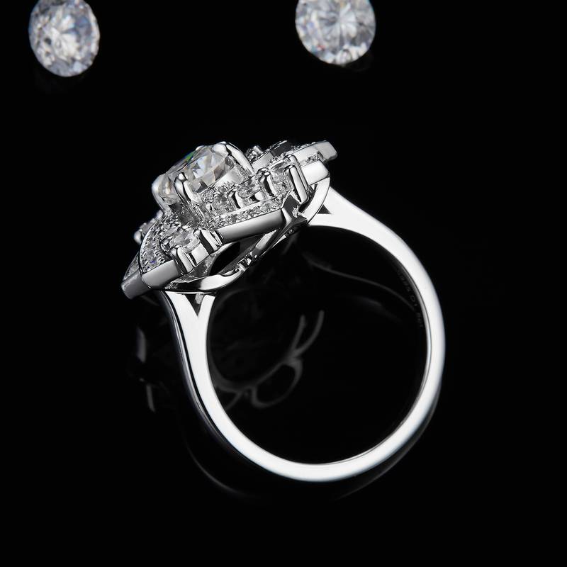 山茶花蛋形满钻Women's RingS925银镀白金定制选款主石Moissanite1.5ct/副石高碳钻