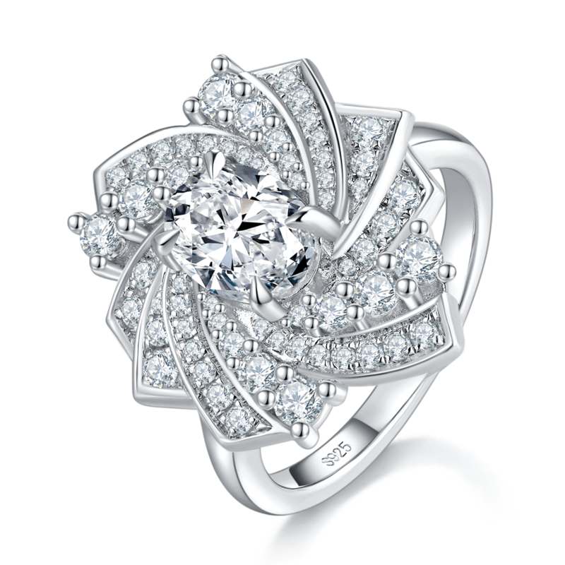 山茶花蛋形满钻Women's RingS925银镀白金定制选款主石Moissanite1.5ct/副石高碳钻