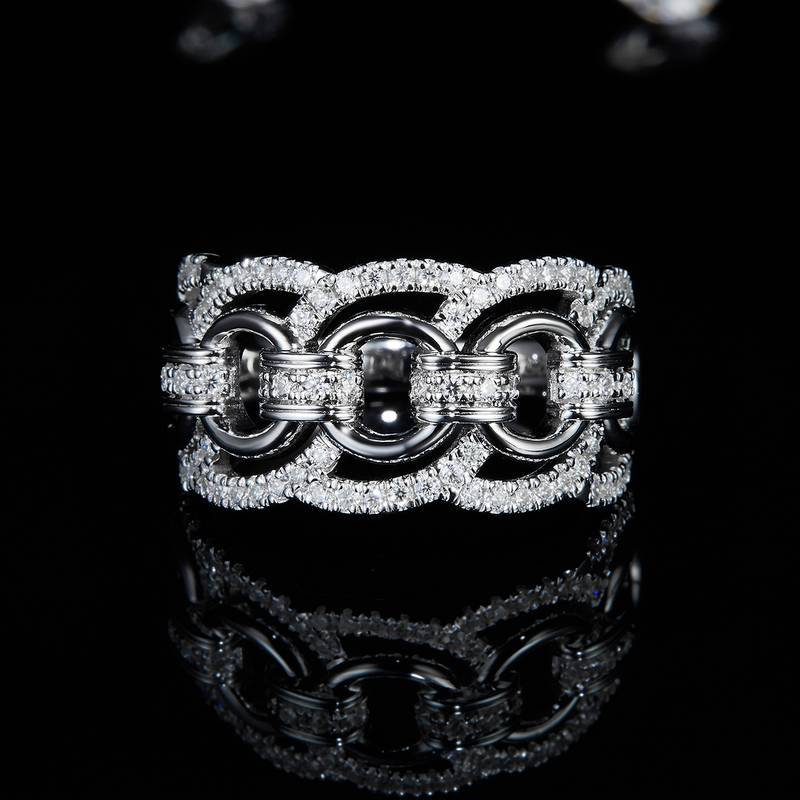 环环相扣排戒Women's RingS925银镀白金定制选款副石Moissanite0.52ct
