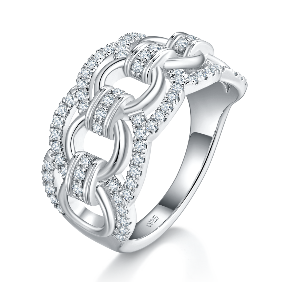 Interlocking Ring for Women S925 Silver Plated Platinum Custom Selection Side Stone Moissanite 0.52ct