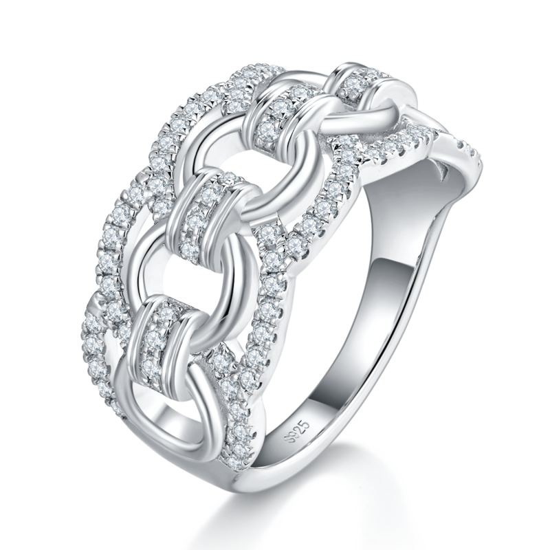 环环相扣排戒Women's RingS925银镀白金定制选款副石Moissanite0.52ct