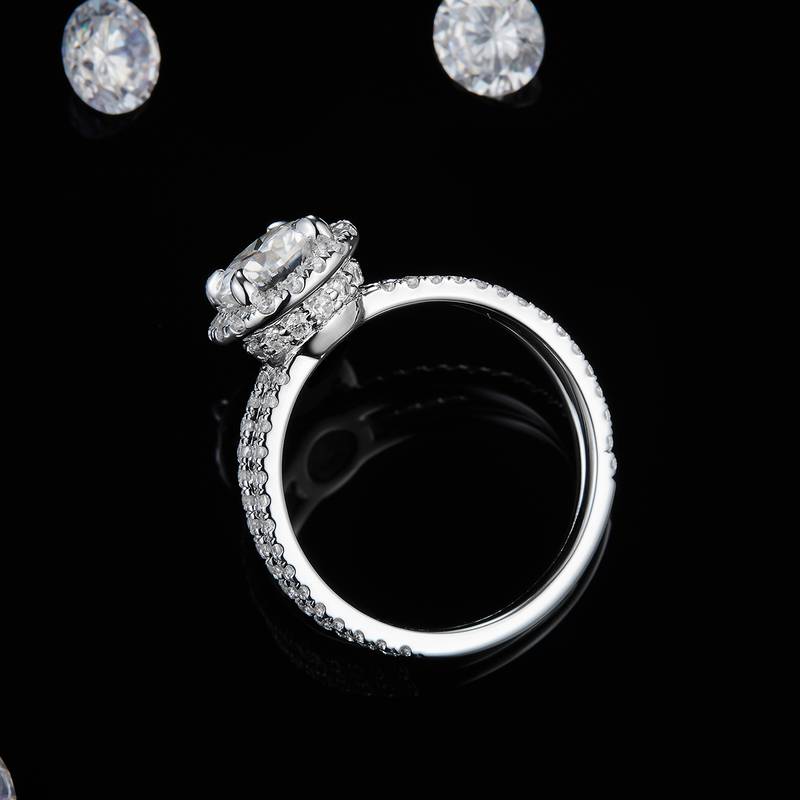 双臂圆包Women's RingS925银镀白金定制选款主石Moissanite1.0ct/副石高碳钻