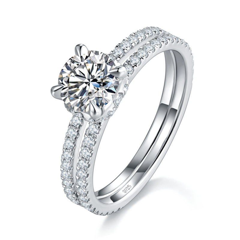 双臂四爪圆钻S925银镀白金定制选款主石莫桑钻1.0ct/副石高碳钻
