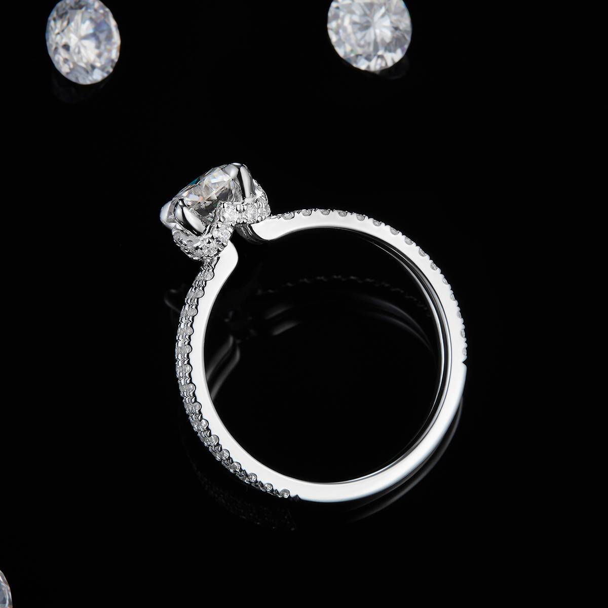 双臂四爪圆钻S925银镀白金定制选款主石莫桑钻1.0ct/副石高碳钻