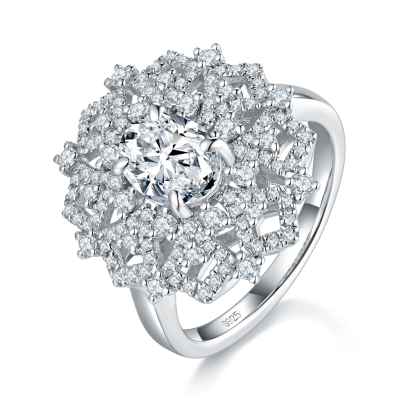满钻镂空女戒S925银镀白金定制选款主石莫桑钻1.0ct/副石高碳钻