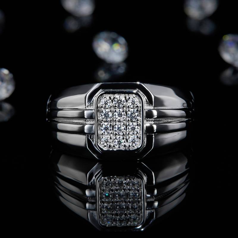 Affordable Luxury碎钻Men's RingS925银镀白金定制选款副石Moissanite0.27ct