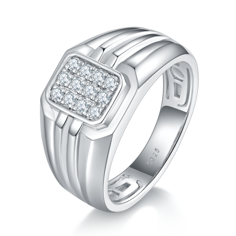 Affordable Luxury碎钻Men's RingS925银镀白金定制选款副石Moissanite0.27ct