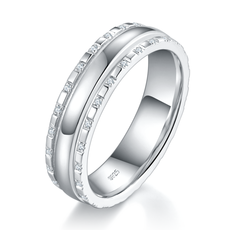 情侣Couple RingS925银镀白金定制选款Moissanite0.19ct