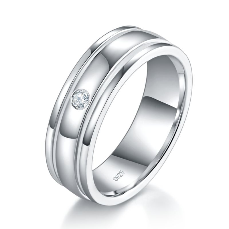 情侣Couple RingS925银镀白金定制选款Moissanite0.19ct