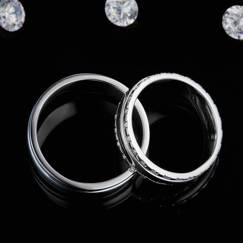 情侣Couple RingS925银镀白金定制选款Moissanite0.19ct