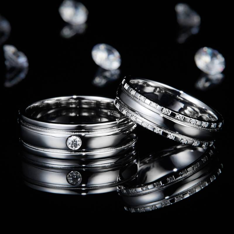 情侣Couple RingS925银镀白金定制选款Moissanite0.19ct