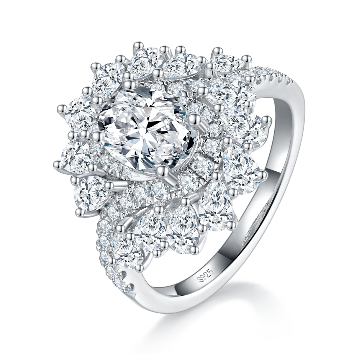 Twisted Arm Full Diamond Oval Women's Ring S925 Silver Plated Platinum Customized Selection Main Stone Moissanite 1.5ct/Side Stone Cubic Zirconia