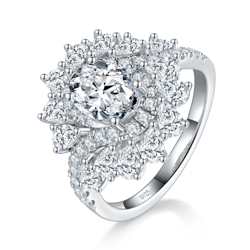 扭臂满钻蛋形Women's RingS925银镀白金定制选款主石Moissanite1.5ct/副石高碳钻