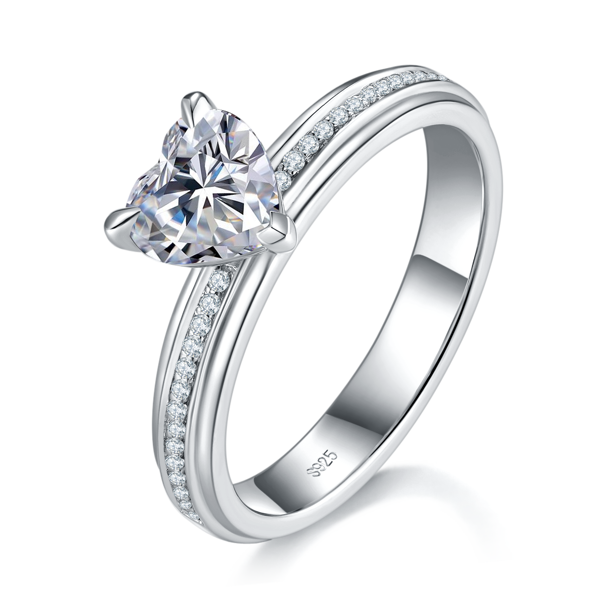 Three row micro inlaid Heart Diamond Women's Ring S925 Silver Plated Platinum Customized Selection Main Stone Moissanite 1.0ct/Side Stone Cubic Zirconia