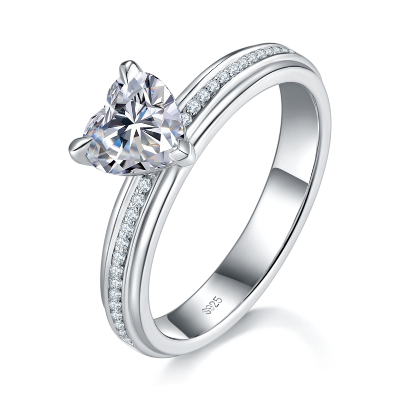 三排微镶心形钻Women's RingS925银镀白金定制选款主石Moissanite1.0ct/副石高碳钻