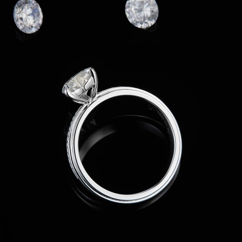 三排微镶心形钻Women's RingS925银镀白金定制选款主石Moissanite1.0ct/副石高碳钻