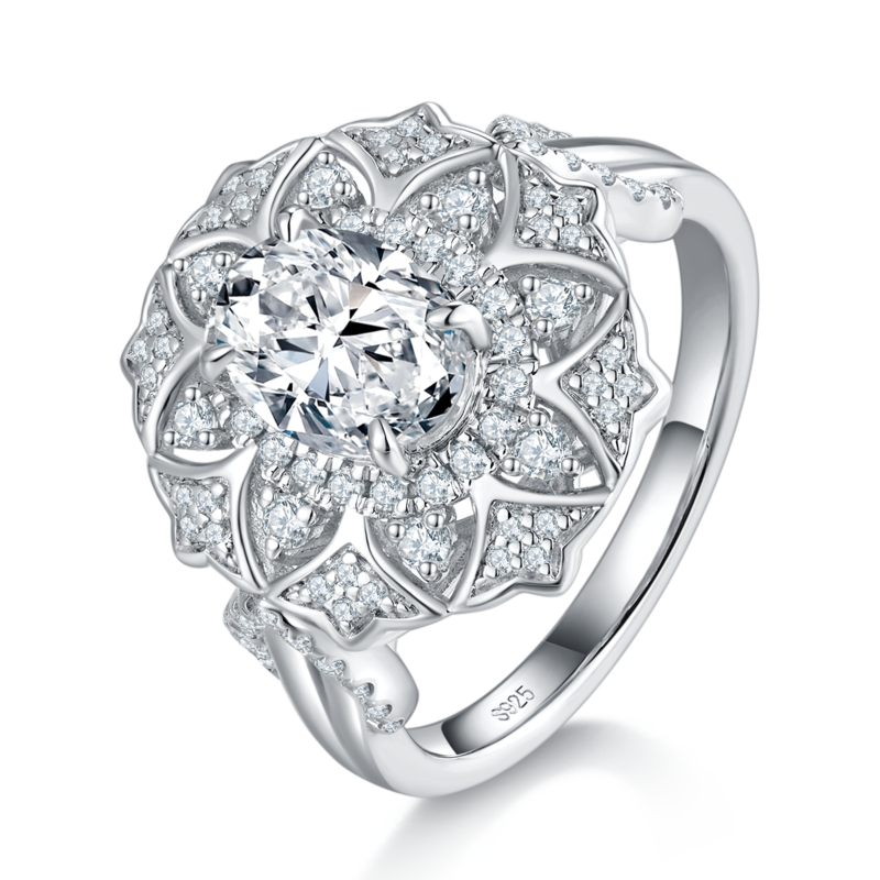 群镶豪华Women's RingS925银镀白金定制选款主石Moissanite1.5ct/副石高碳钻