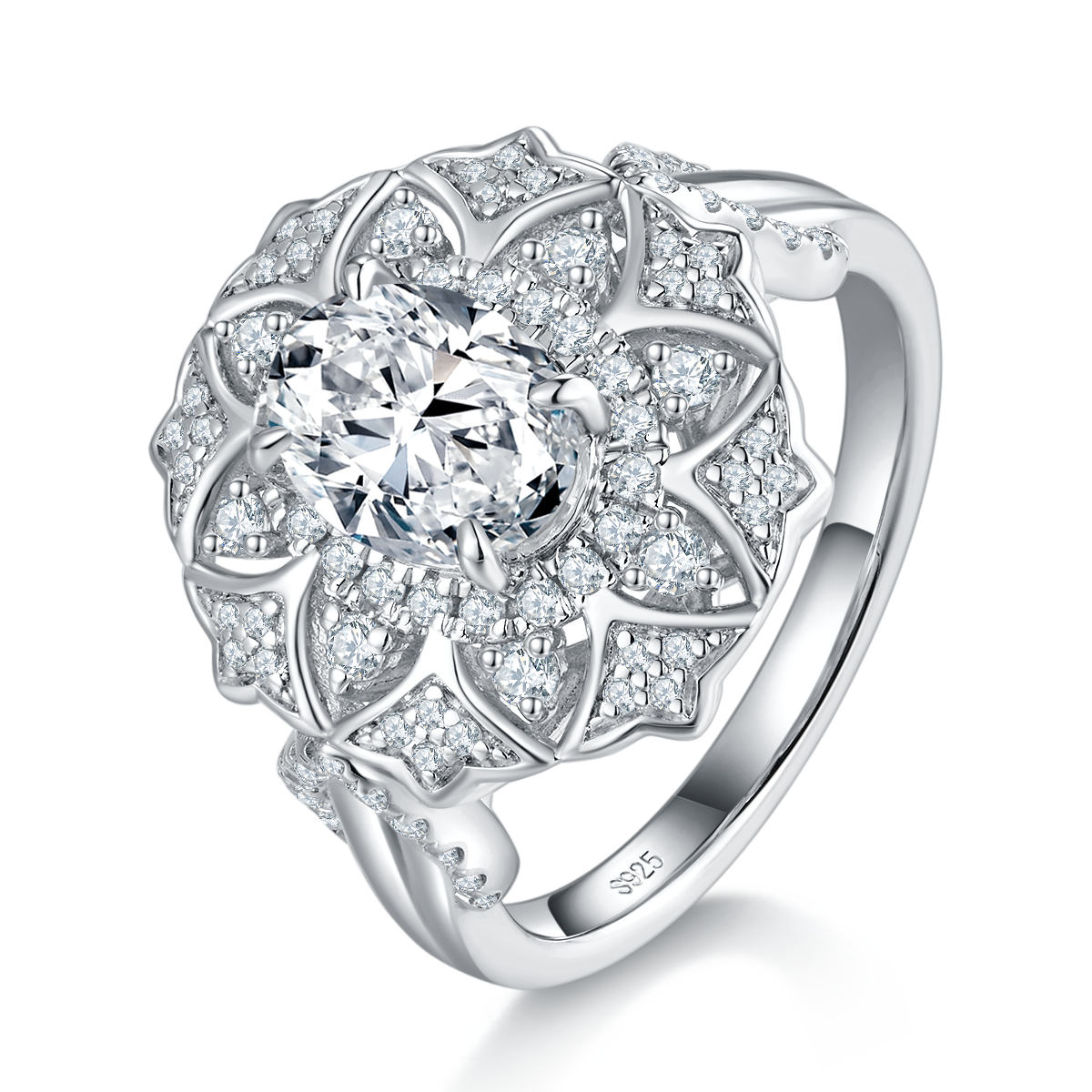 Deluxe Women's Ring S925 with Silver Plated Platinum Customized Selection Main Stone Moissanite 1.5ct/Side Stone Cubic Zirconia