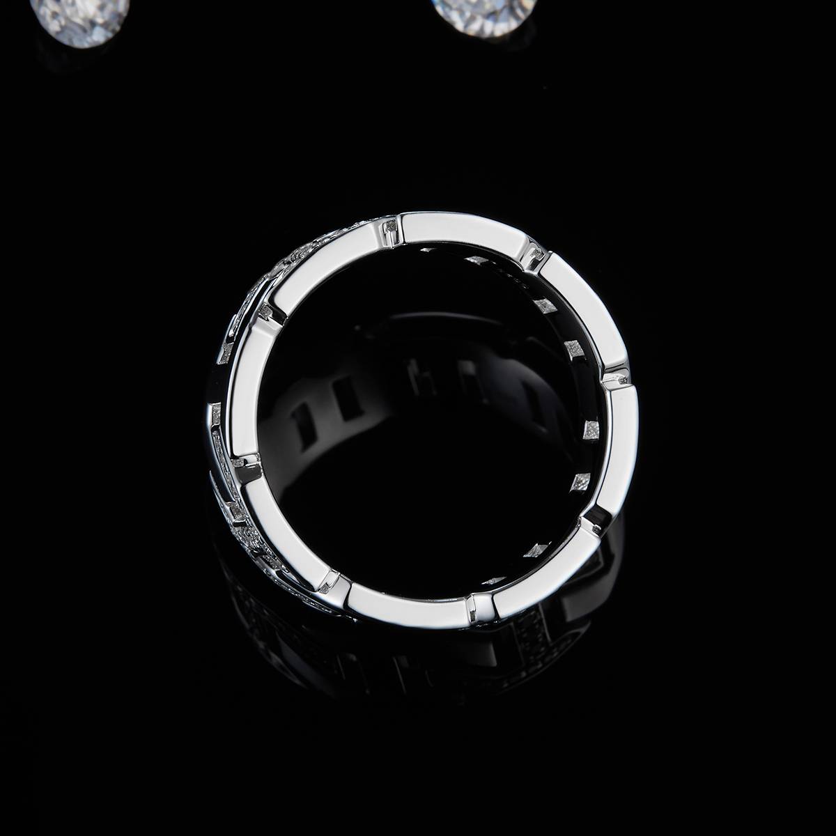 Hip hop Chain Ring Women's Ring S925 Silver Plated Platinum Customized Selection Side Stone Moissanite 0.33ct