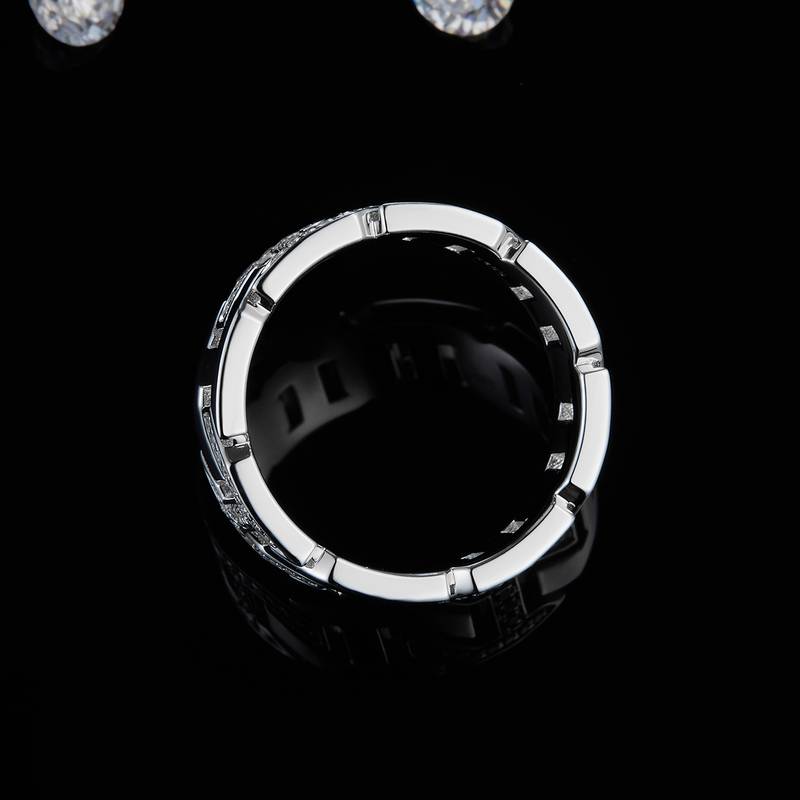 嘻哈链条排戒女戒S925银镀白金定制选款副石莫桑钻0.33ct