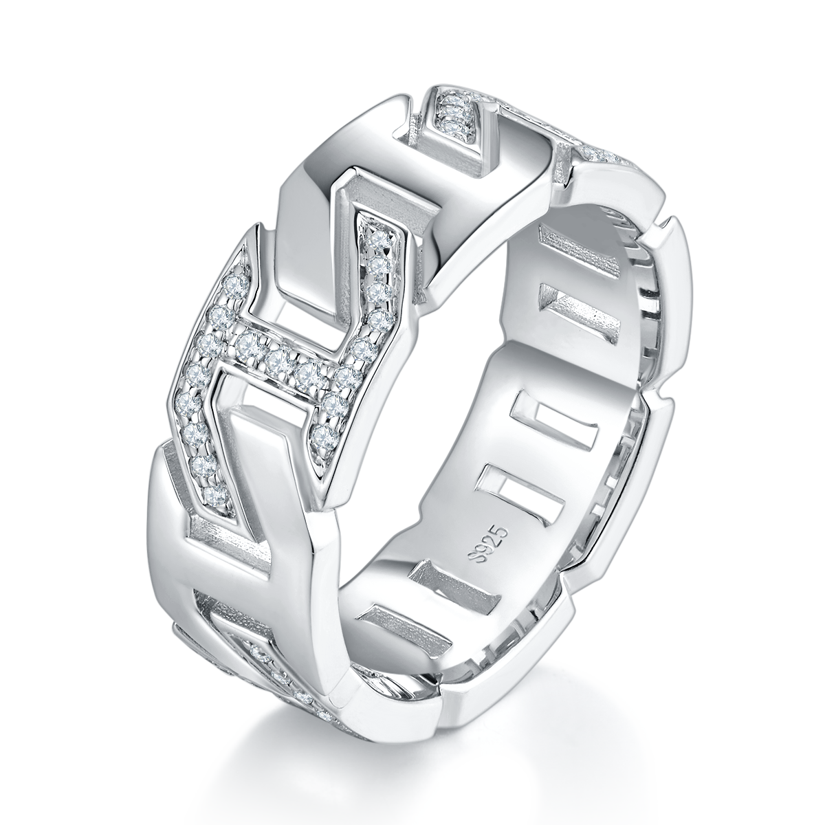 Hip hop Chain Ring Women's Ring S925 Silver Plated Platinum Customized Selection Side Stone Moissanite 0.33ct