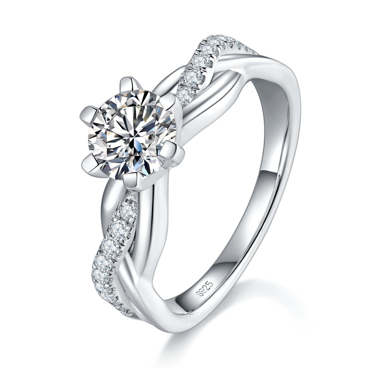 Twisted arm cross high-end women's ring S925 silver plated platinum customized selection main stone Moissanite 1.0ct/Side Stone Cubic Zirconia