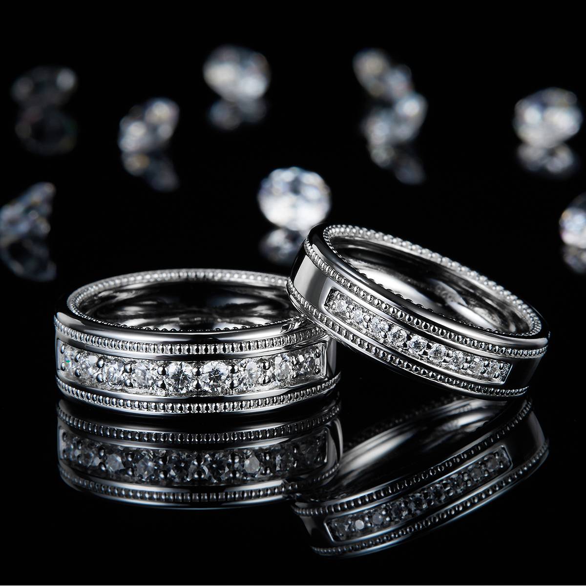 Couple Ring S925 Silver Plated Platinum Customized Selection Moissanite 0.675ct