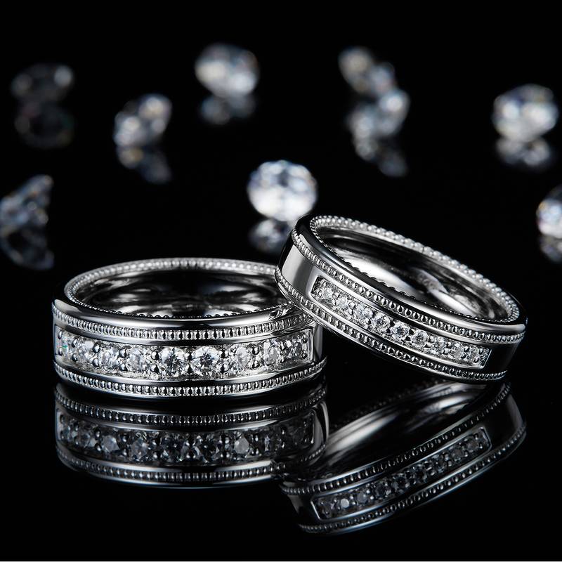 情侣Couple RingS925银镀白金定制选款Moissanite0.675ct