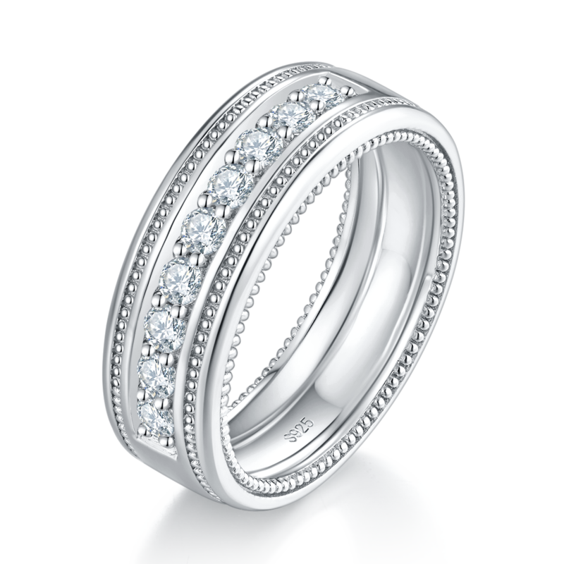 情侣Couple RingS925银镀白金定制选款Moissanite0.675ct
