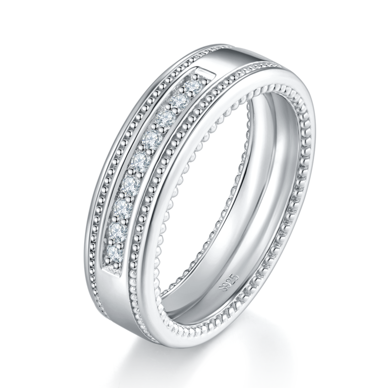 情侣Couple RingS925银镀白金定制选款Moissanite0.675ct
